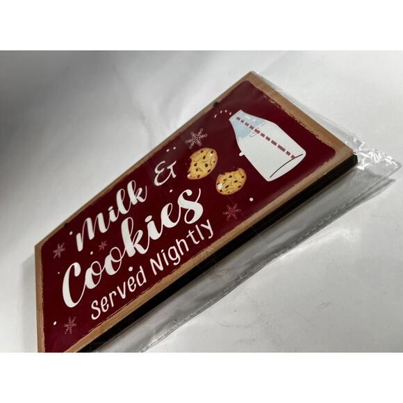 Christmas Decor Wooden Signs Set of 2 Cookies Milk Served Nighty Eat Drink Merry - Picture 3 of 9